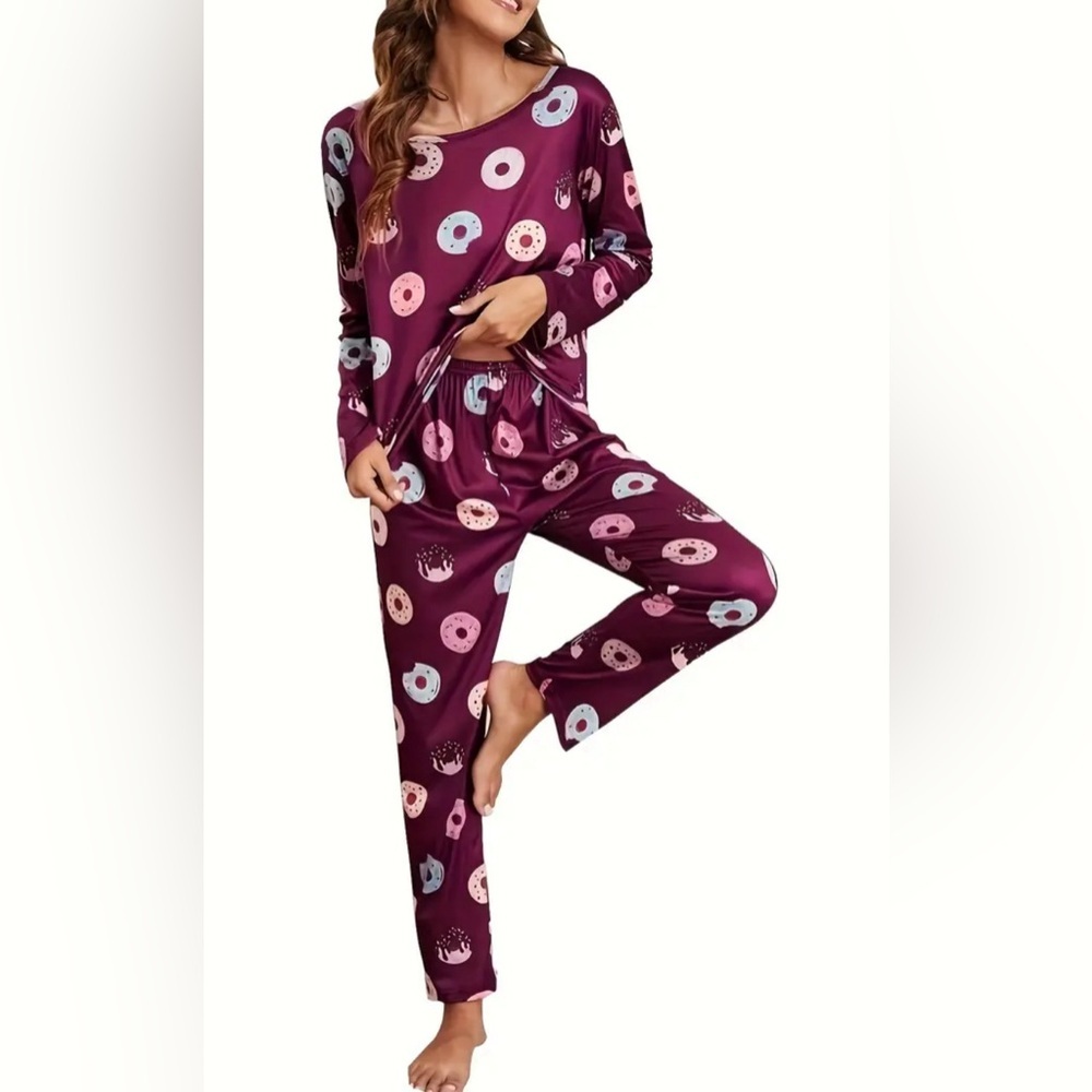 Women’s Small Donut theme pajama set, long sleeve top & pants #2231